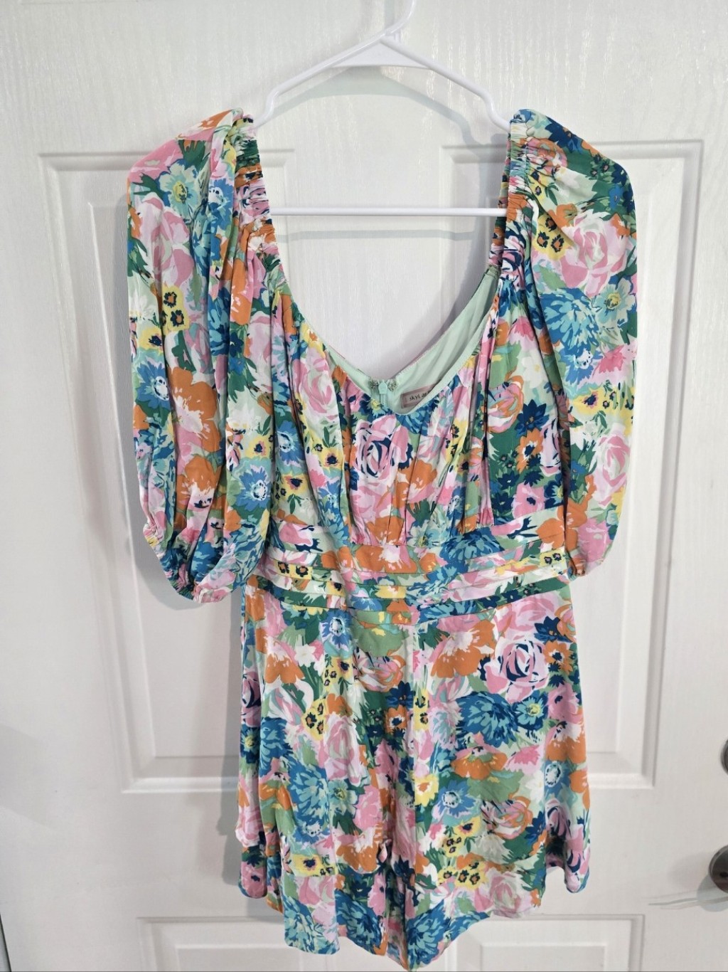 Skylar Rose Floral Romper Medium Puff Sleeve Smocked Cottagecore